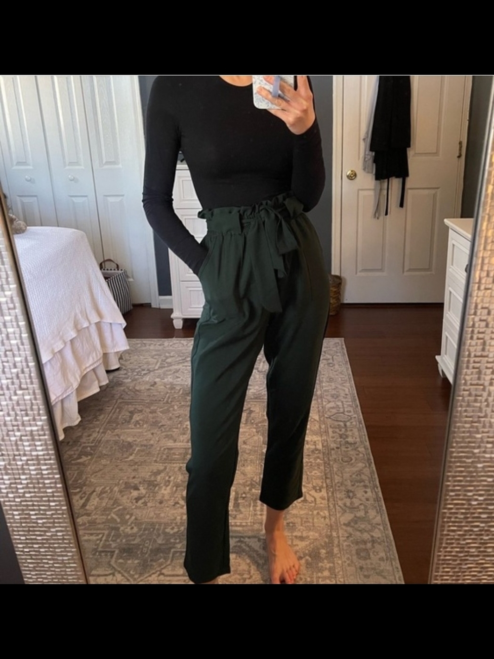 Grace Karin High-Waist Paperbag Ankle Pants in Dark Green - Picture 1 of 3